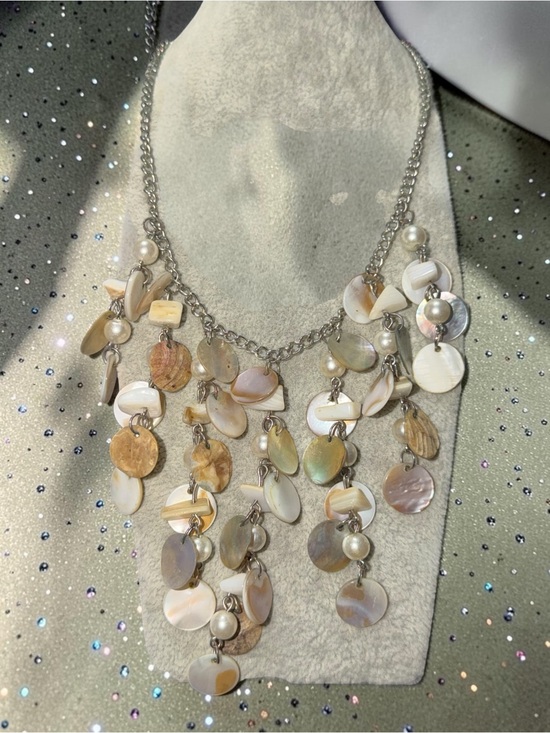 Jewelry - Mother of Pearl Style Shell Disc Layered Dangle Statement Necklace Boho
